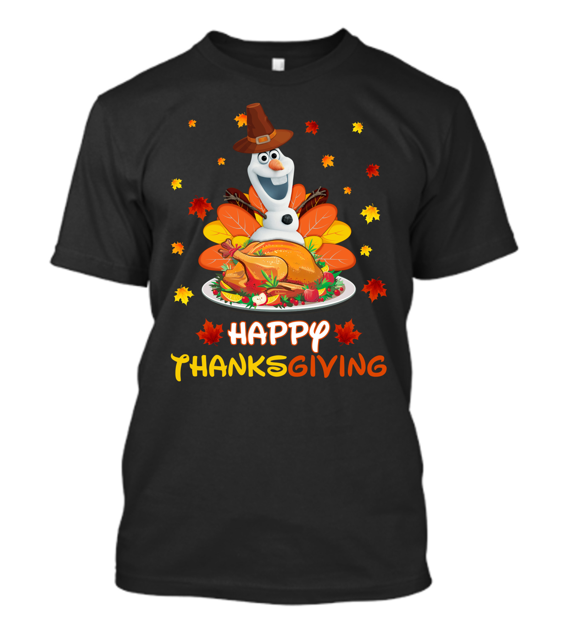 Olaf Turkey Happy Thanksgiving With Autumn Leaves And Pumpkin Pie T-Shirt