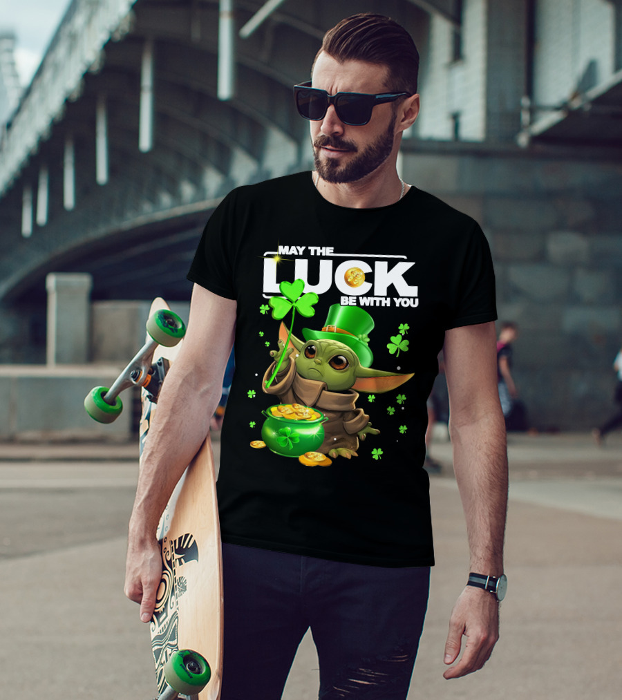 May The Luck Be With You Baby Yoda Clover Gold Coins T-Shirt