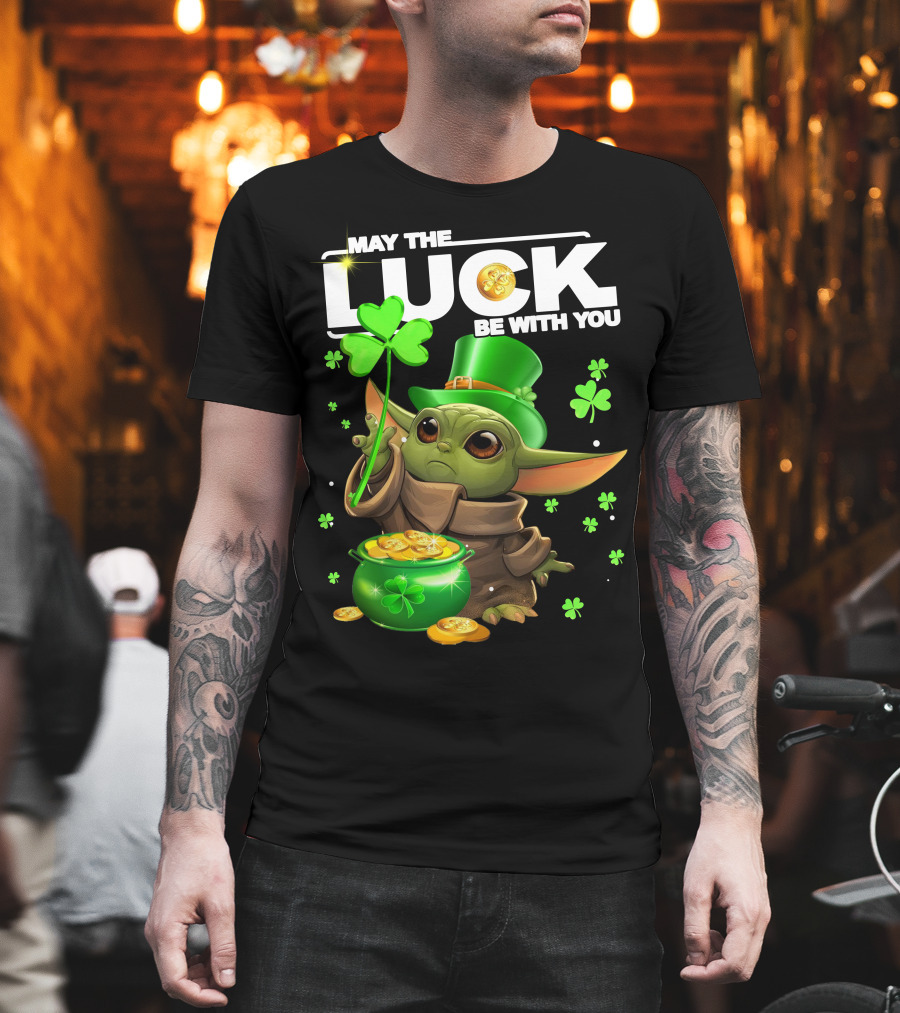 May The Luck Be With You Baby Yoda Clover Gold Coins T-Shirt