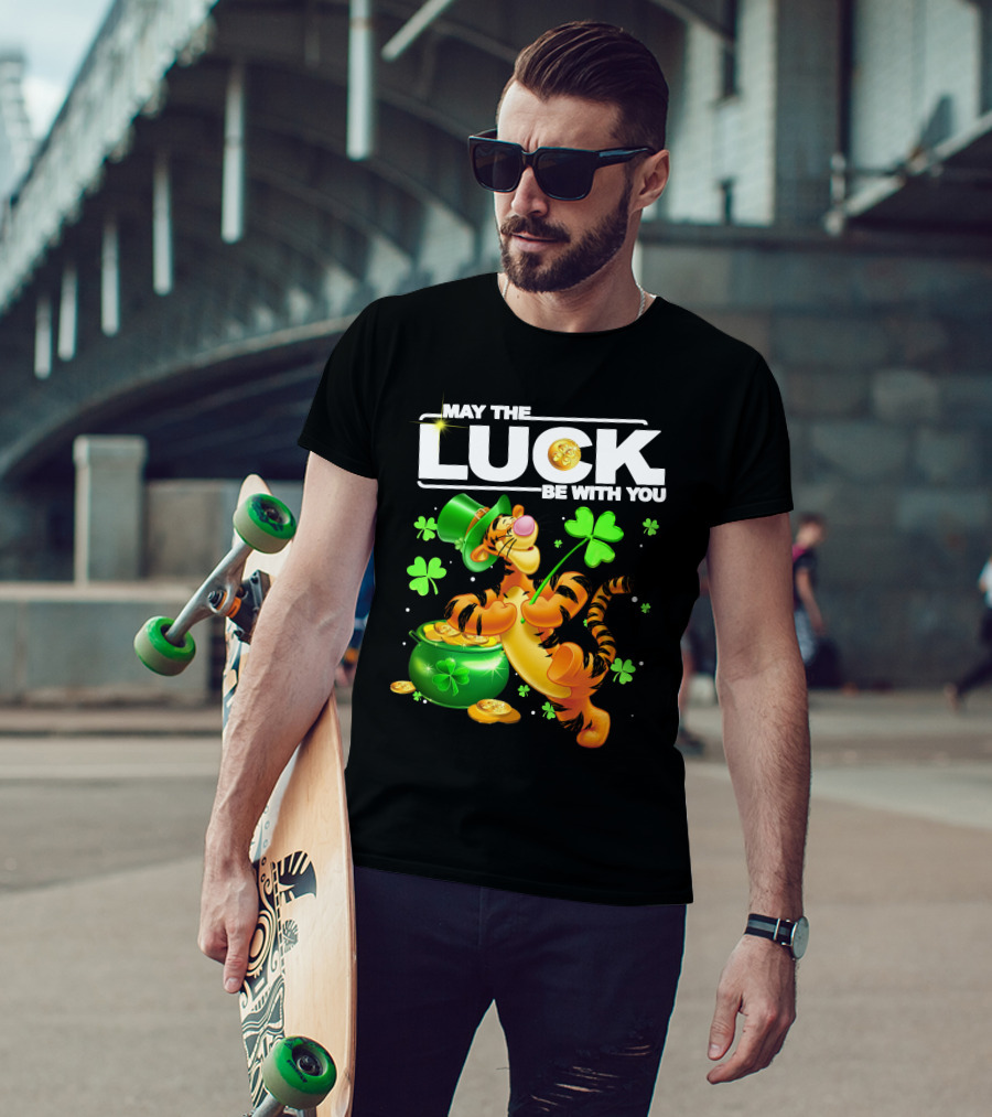 May The Luck Be With You Tigger With Pot Of Gold And Shamrocks T-Shirt