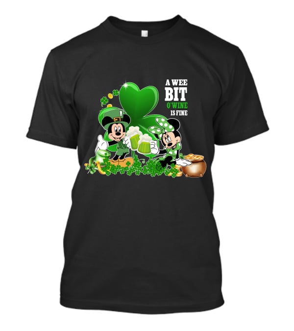 Mickey And Minnie A Wee Bit O'Wine Is Fine Patrick's Day T-Shirt