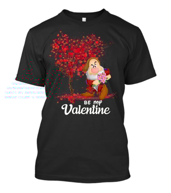 Be My Valentine Grumpy Character With Heart Tree And Flowers T-Shirt
