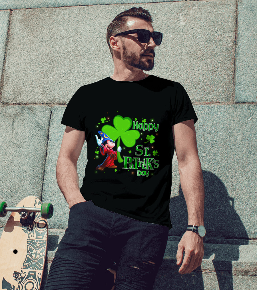 Sorcerer Mickey Happy St. Patrick's Day Shamrock T-Shirt