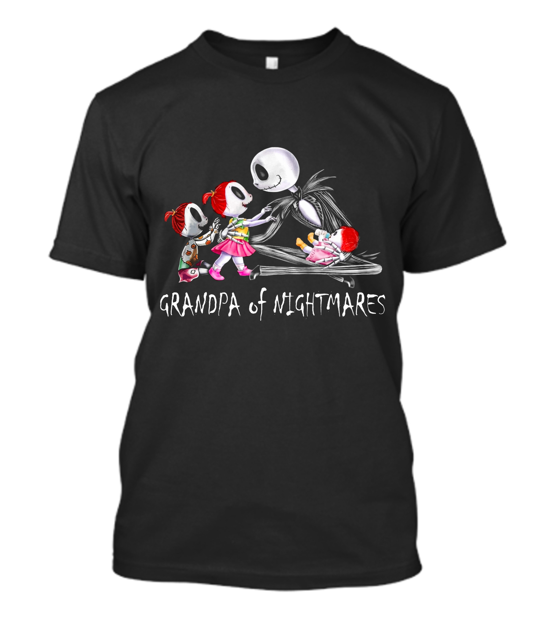 Grandpa Of Nightmares With Three Girls And Skeleton Figure T-Shirt