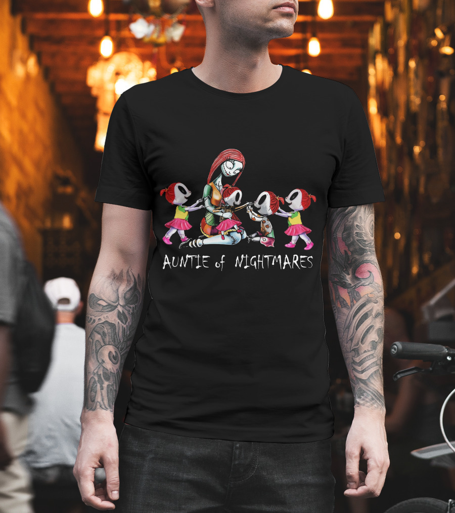 Auntie Of Nightmares With 4 Girls In Skulls And Pink Outfits T-Shirt
