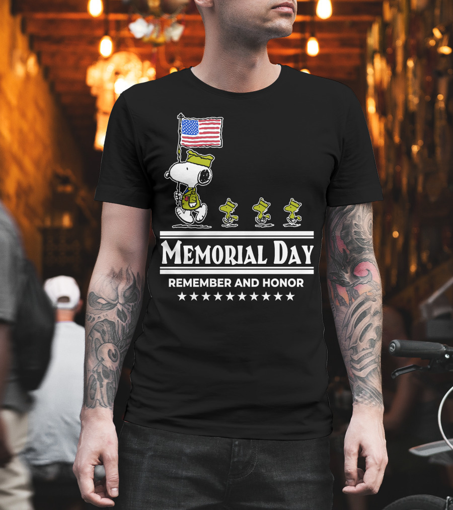 Snoopy Woodstock American Flag Memorial Day Remember and Honor T-Shirt