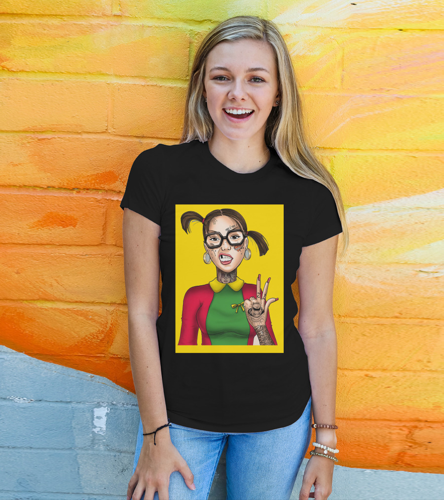 La Chilindrina La Toxica Tattoo Style Illustration Yellow Background T-Shirt