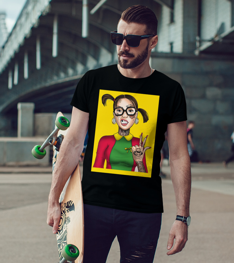 La Chilindrina La Toxica Tattoo Style Illustration Yellow Background T-Shirt
