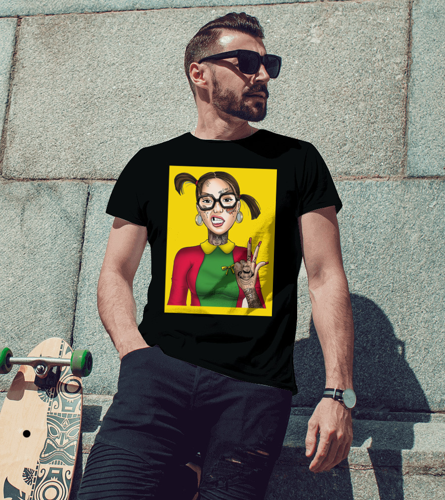 La Chilindrina La Toxica Tattoo Style Illustration Yellow Background T-Shirt