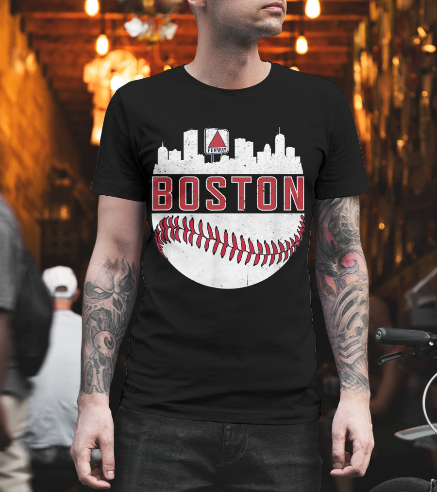 Boston Fenway Skyline Baseball Red Sox Novelty Massachusetts T-Shirt