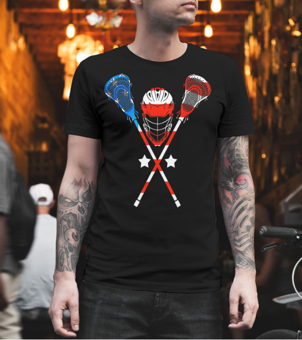 4th Of July Patriotic Lacrosse American Flag Helmet and Sticks Stars T-Shirt 4th Of July Patriotic Lacrosse American Flag Helmet and Sticks Stars T-Shirt