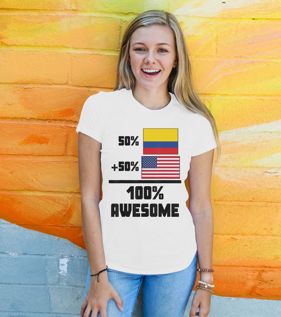 50 Colombian 50 American Flags 100 Awesome T-Shirt