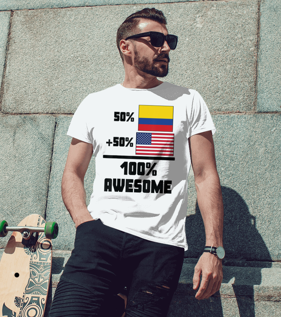 50 Colombian 50 American Flags 100 Awesome T-Shirt