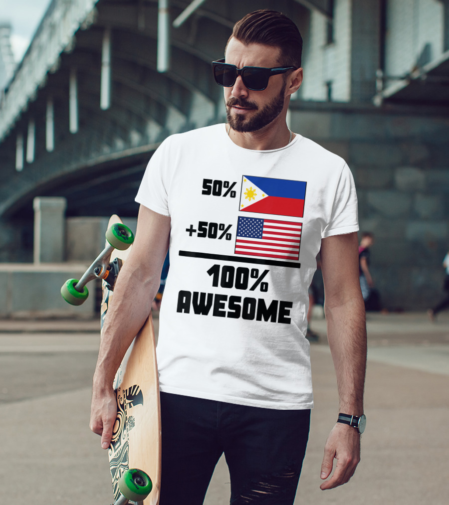 50 Filipino 50 American 100 Awesome Philippines Flag USA Flag T-Shirt