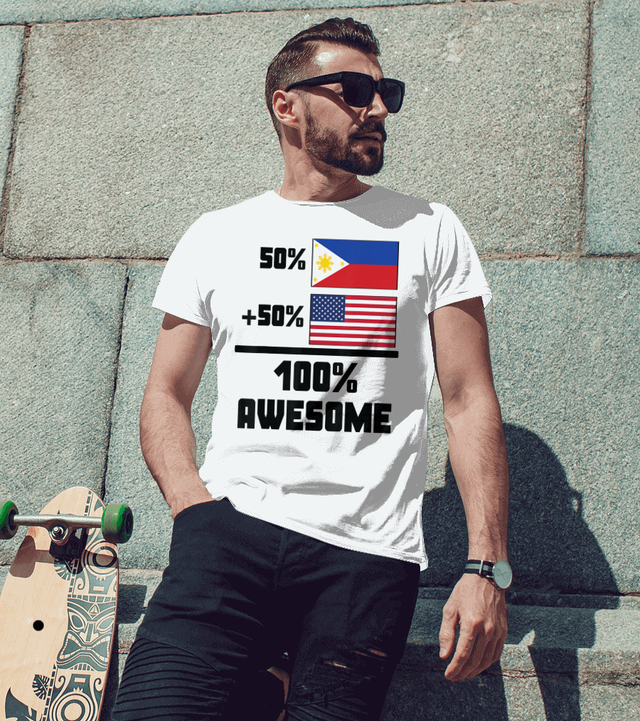 50 Filipino 50 American 100 Awesome Philippines Flag USA Flag T-Shirt