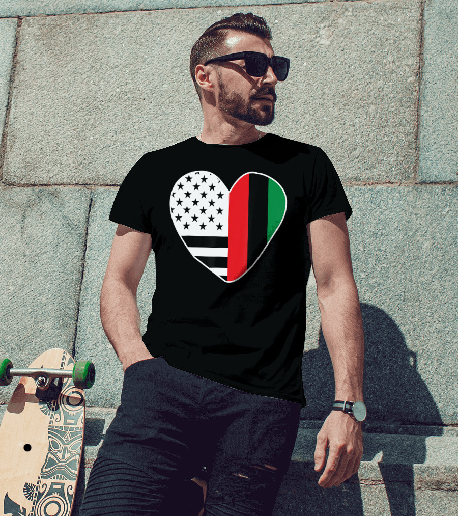 African American Black History Month Heart With USA And Pan-African Colors T-Shirt