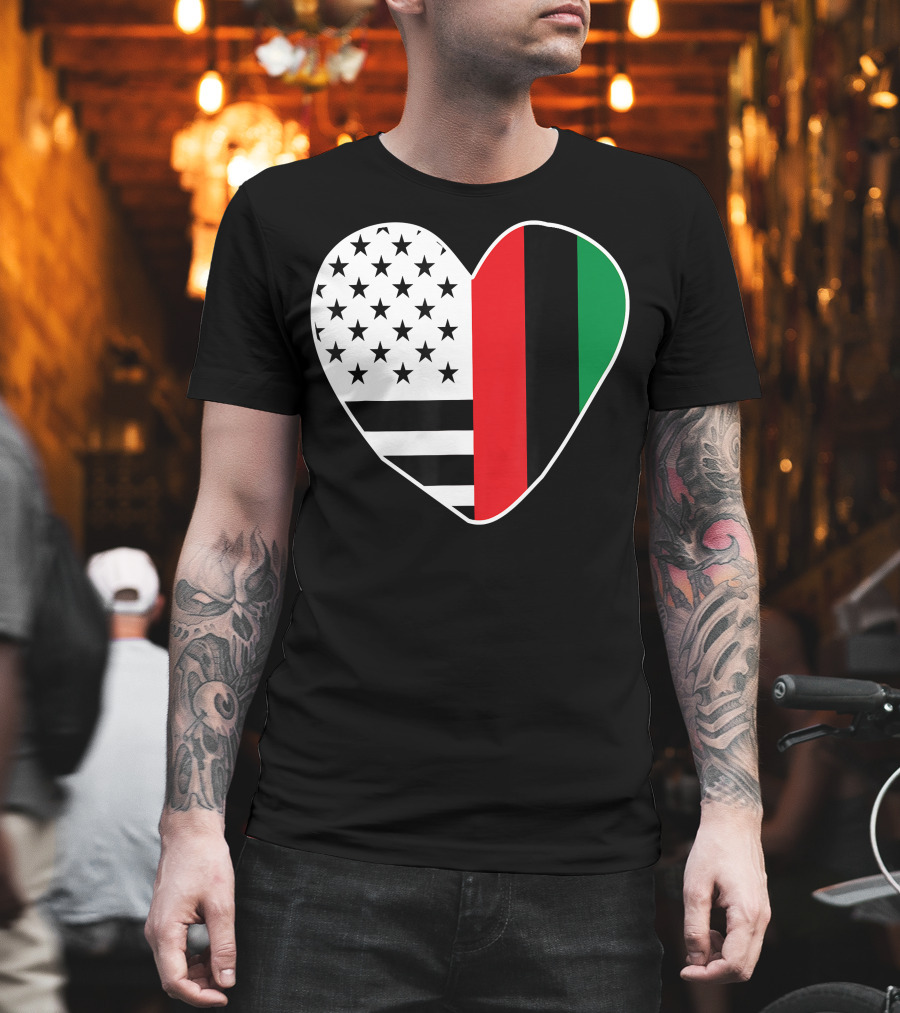African American Black History Month Heart with USA and Pan-African Colors T-Shirt