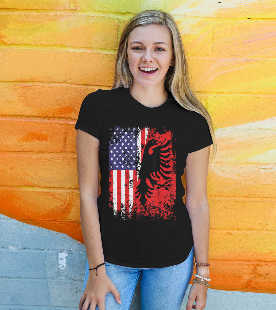 USA American Albania Flag Patriotic Albanian American Flag T-Shirt