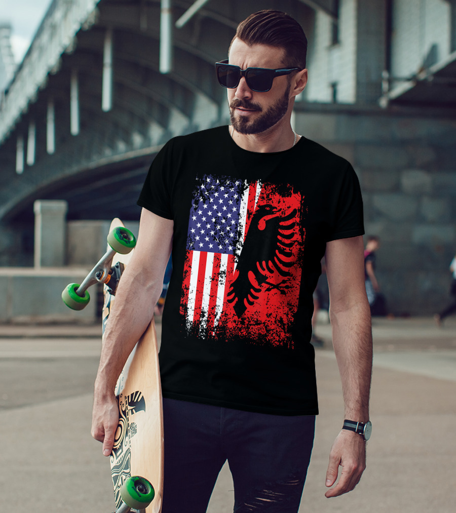 USA American Albania Flag Patriotic Albanian American Flag T-Shirt