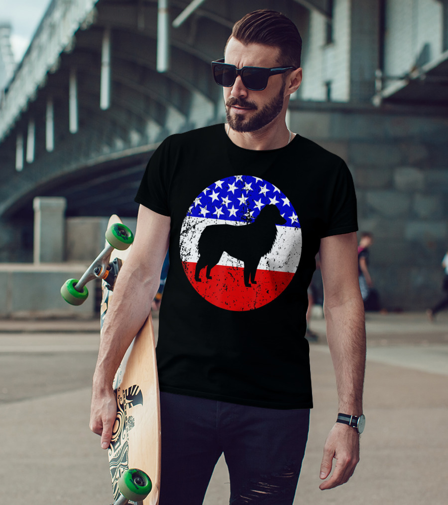 American Flag Australian Shepherd Silhouette Vintage Aussie Dog T-Shirt