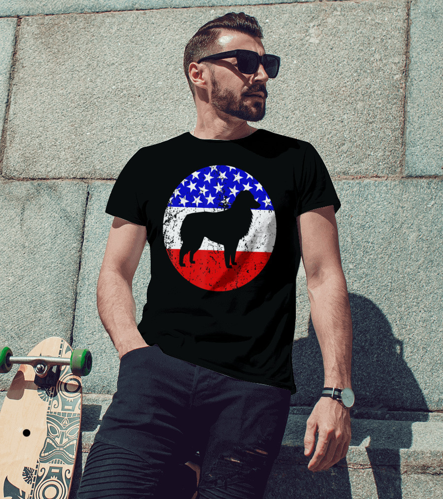 American Flag Australian Shepherd Silhouette Vintage Aussie Dog T-Shirt