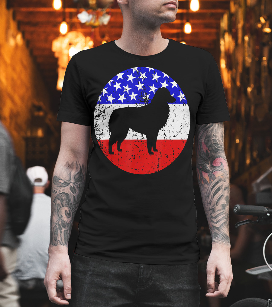 American Flag Australian Shepherd Silhouette Vintage Aussie Dog T-Shirt