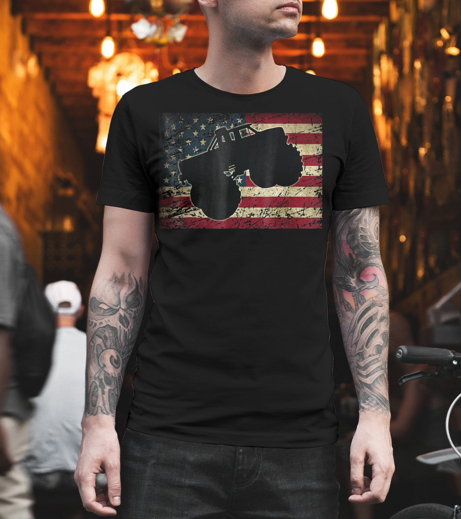 American Flag Monster Truck Silhouette Over T-Shirt