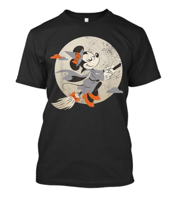 Minnie Mouse Disney Witch Flying On Broomstick Halloween Moon Scene T-Shirt