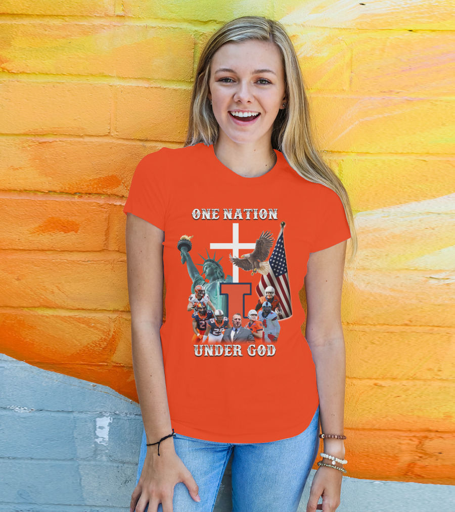 One Nation Under God Statue Of Liberty American Flag Football Team T-Shirt