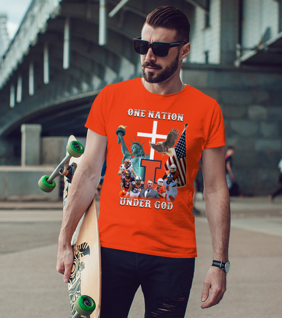 One Nation Under God Statue Of Liberty American Flag Football Team T-Shirt