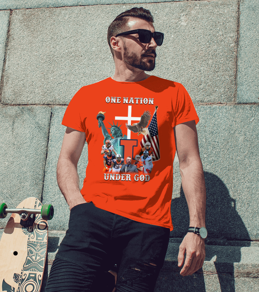 One Nation Under God Statue Of Liberty American Flag Football Team T-Shirt