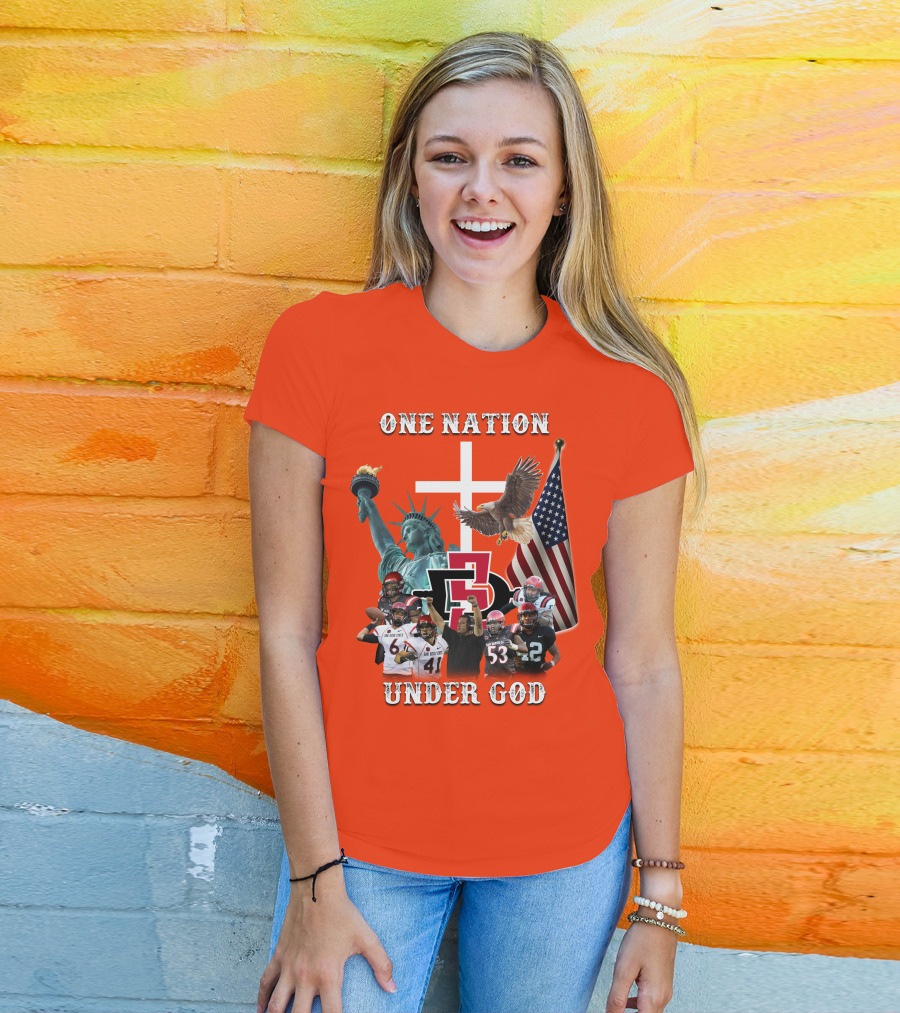 SDSA One Nation Under God Coach Statue Liberty Flag Eagle Football T-Shirt