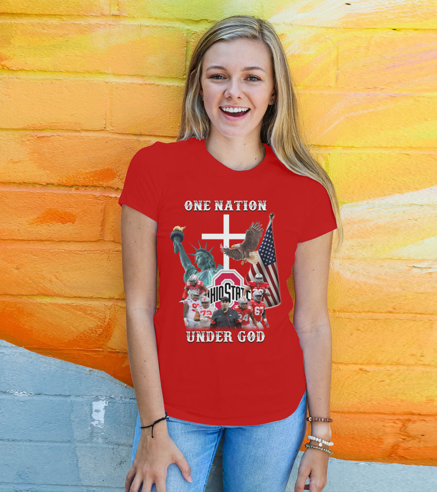 Ohio State Buckeyes One Nation Under God Coach And Players With American Symbols T-Shirt
