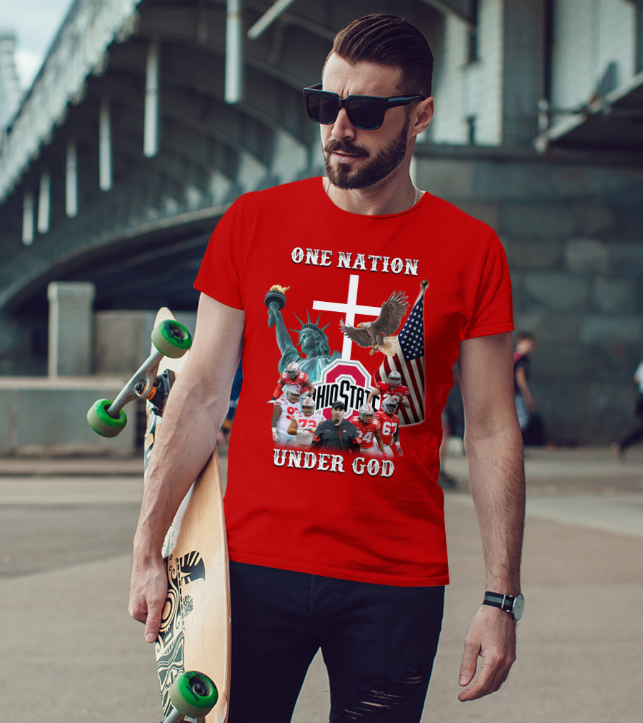 Ohio State Buckeyes One Nation Under God Coach And Players With American Symbols T-Shirt