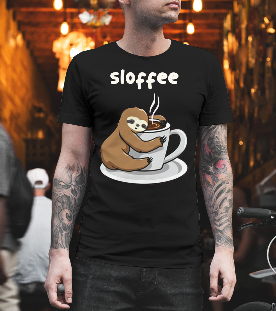 Sloffee Sloth Hugging Coffee Cup T-Shirt