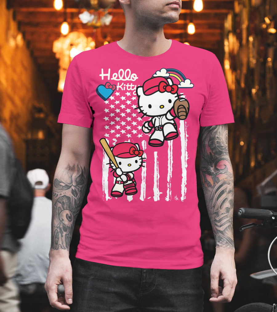 Hello Kitty Baseball American Stars Rainbow T-Shirt