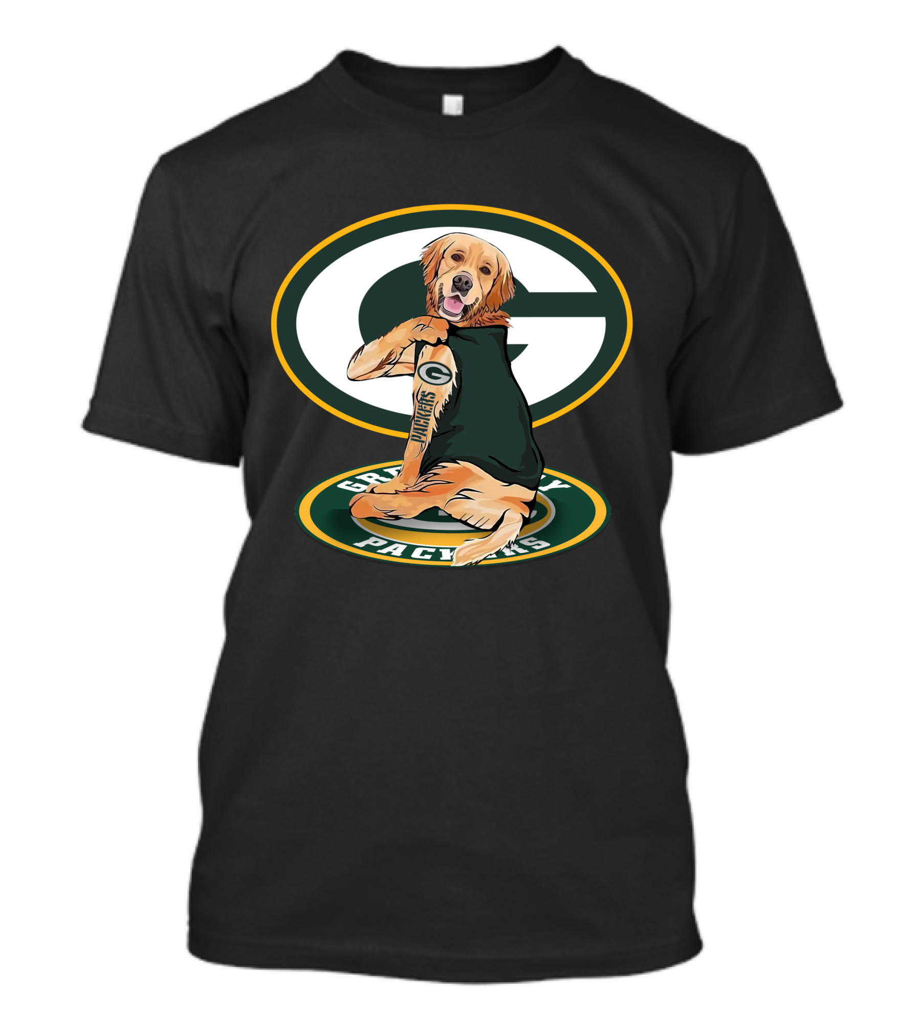 Golden Retriever Wearing Green Bay Packers Jersey T-Shirt