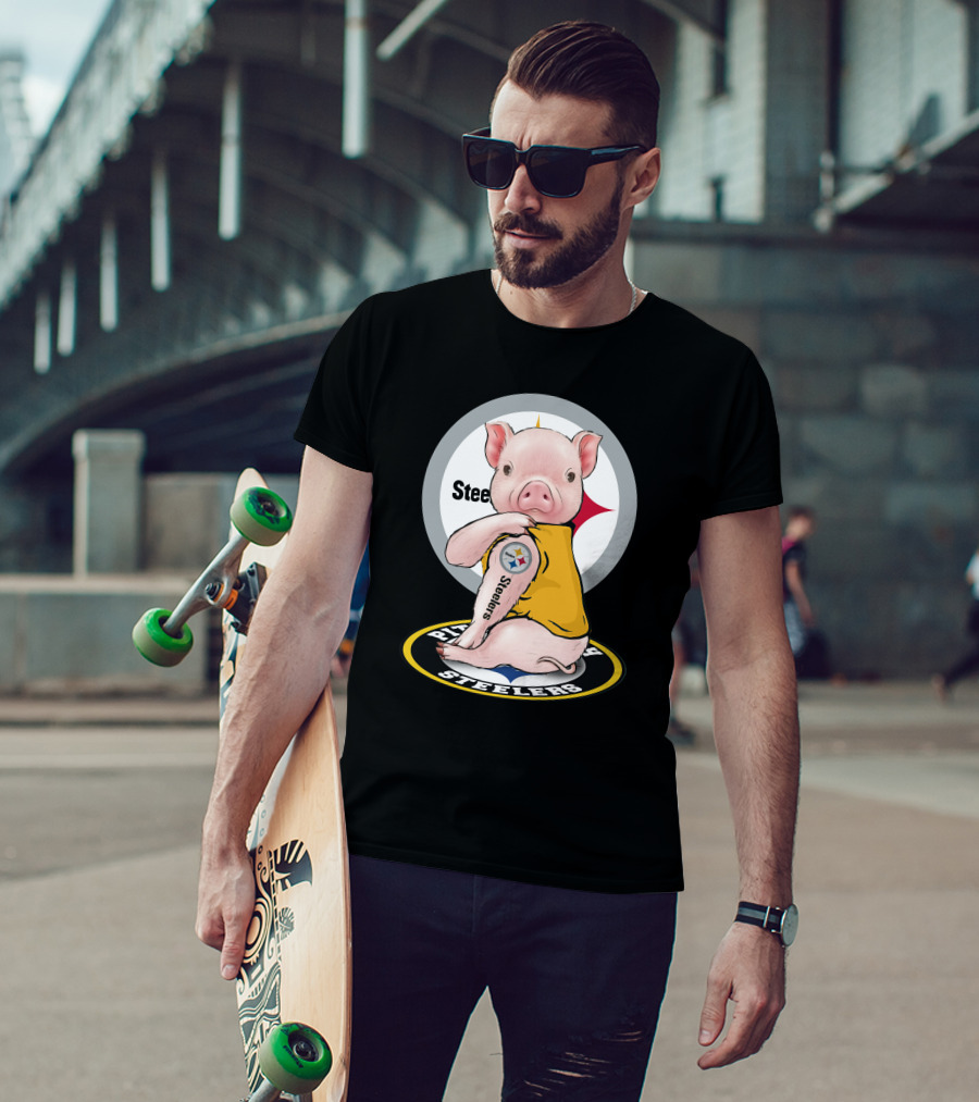 Steelers Pig Fan With Tattoo In Team Colors T-Shirt