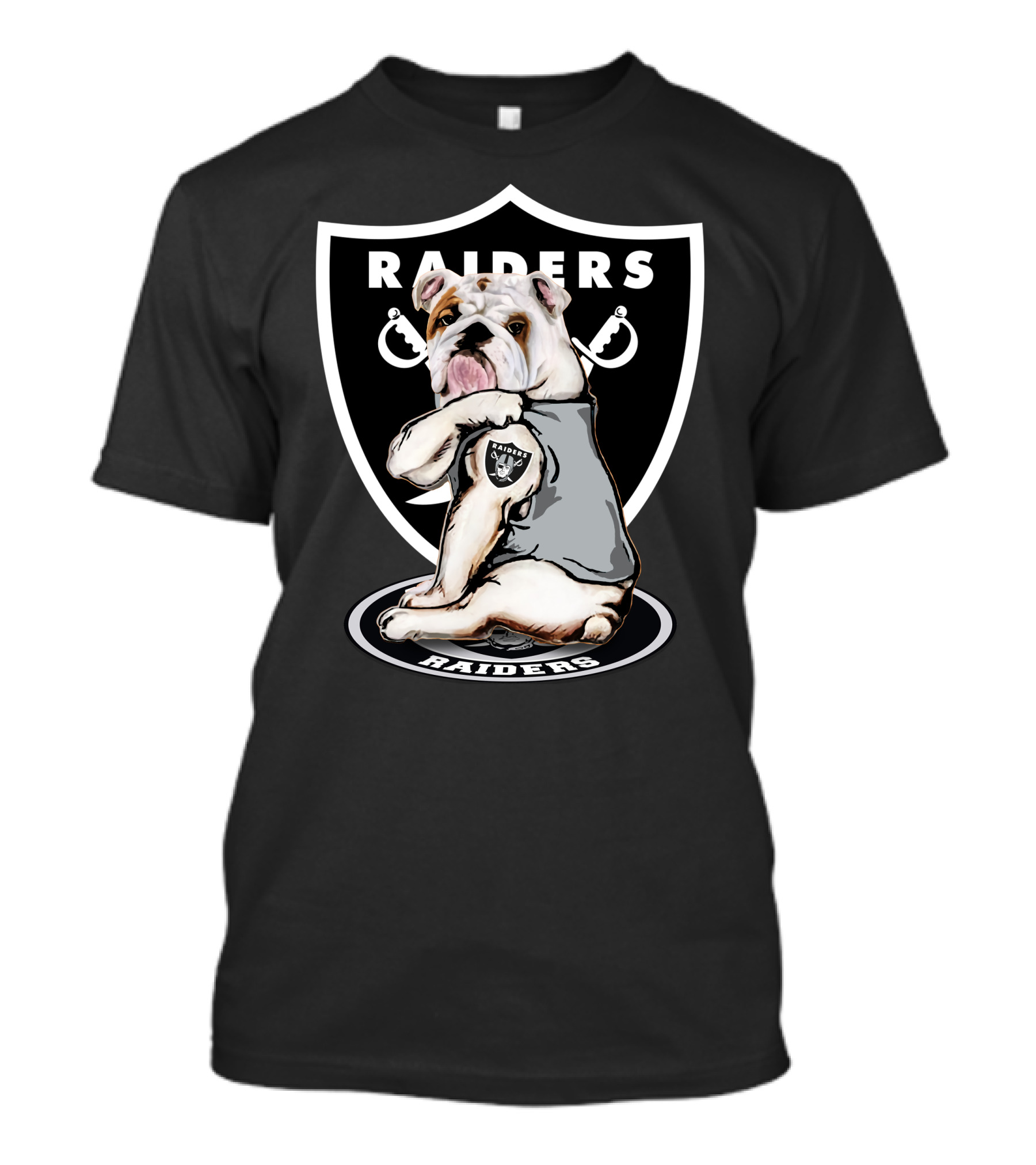 Raiders Bulldog With Shield Logo And Sword Elements T-Shirt