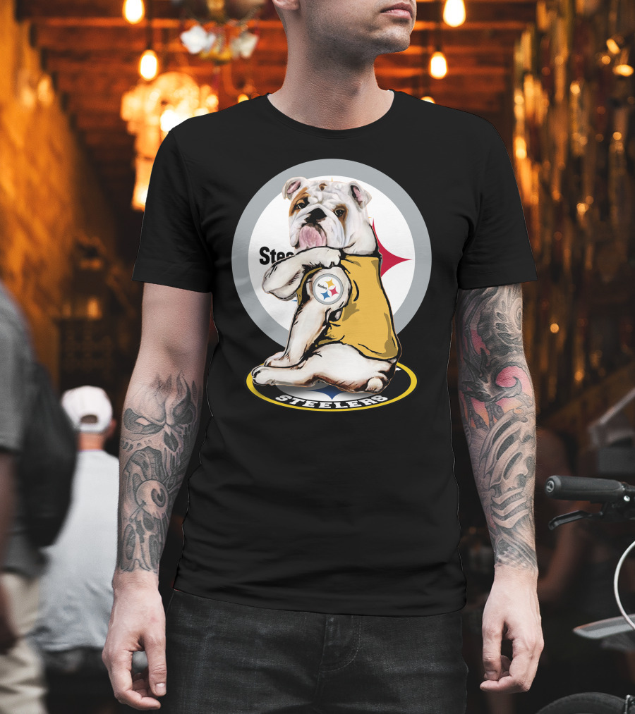 Steelers Bulldog Fan With Logo Tail Background T-Shirt