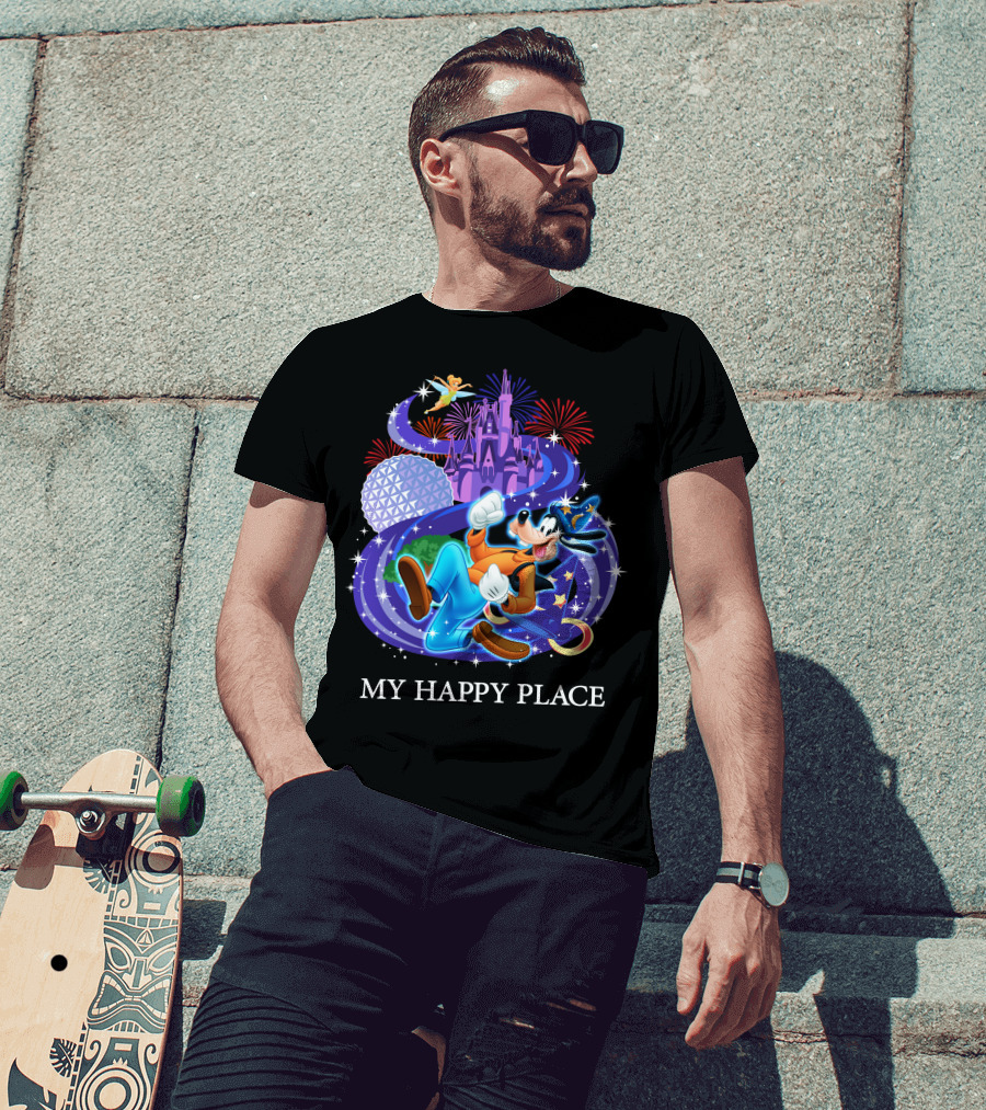 Disney Goofy My Happy Place Magic Kingdom Castle Epcot Fireworks T-Shirt