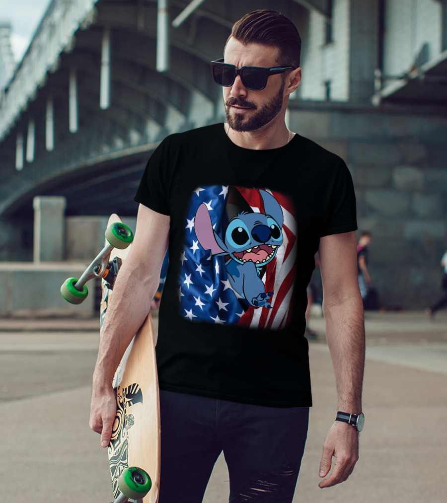 Stitch American Flag Fourth Of July T-Shirt