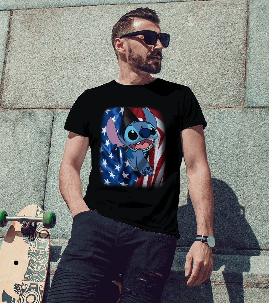 Stitch American Flag Fourth Of July T-Shirt