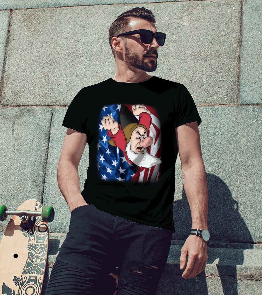 Grumpy American Flag Stars And Stripes Burst T-Shirt