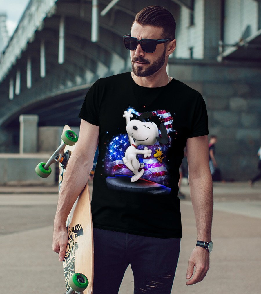 Snoopy Bling July Patriotic Celebration With Woodstock And American Flag T-Shirt