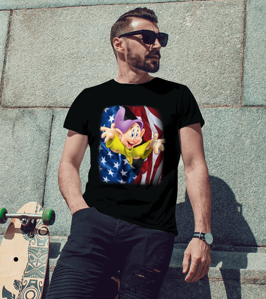 Dopey Celebrates Fourth Of July With American Flag Background T-Shirt