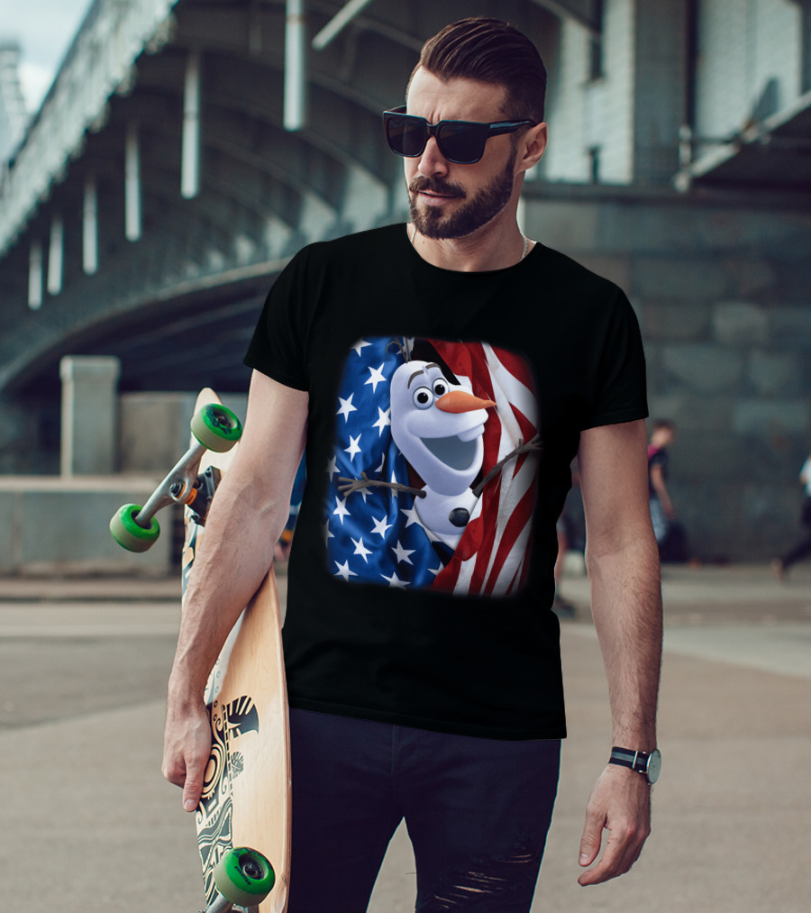 Olaf Wrapped In American Flag Fourth Of July T-Shirt