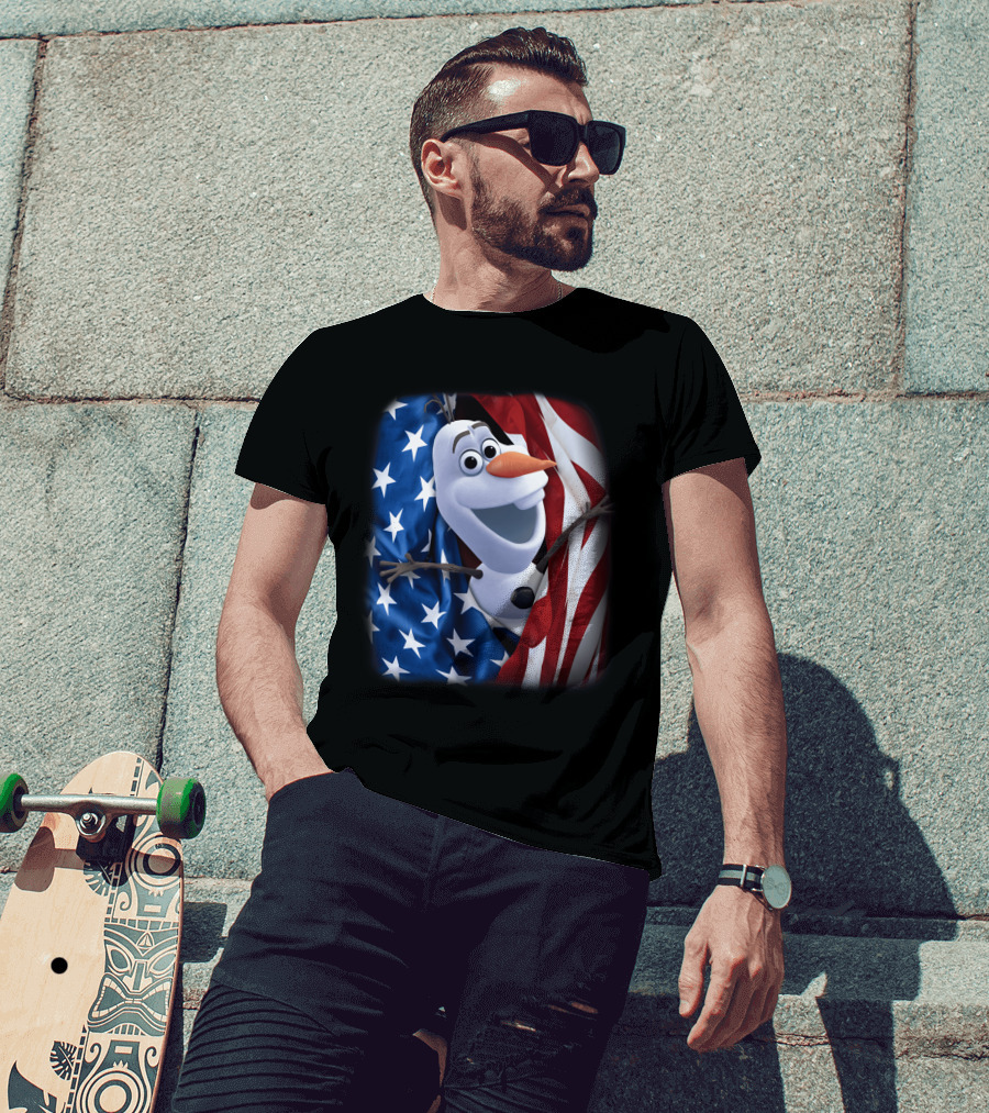 Olaf Wrapped In American Flag Fourth Of July T-Shirt