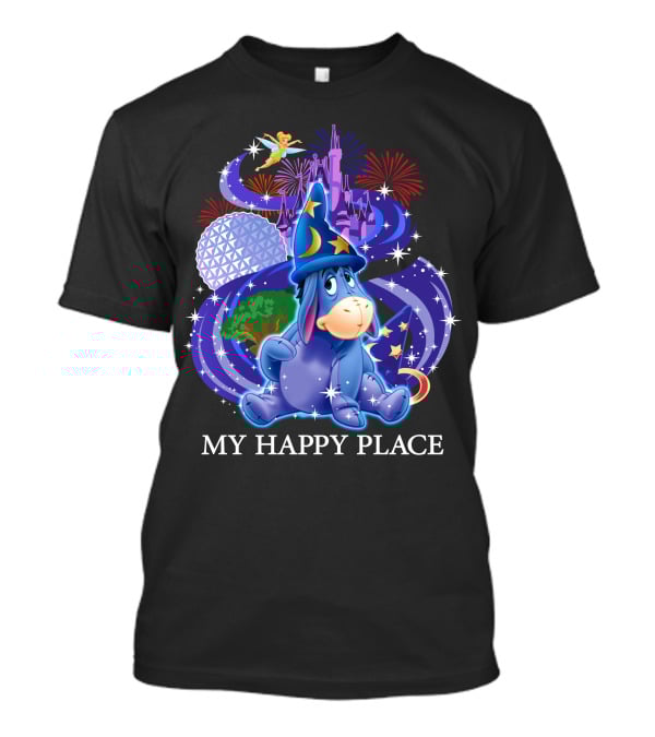 Eeyore My Happy Place Disney Castle Fireworks Spaceship Earth Tinker Bell T-Shirt