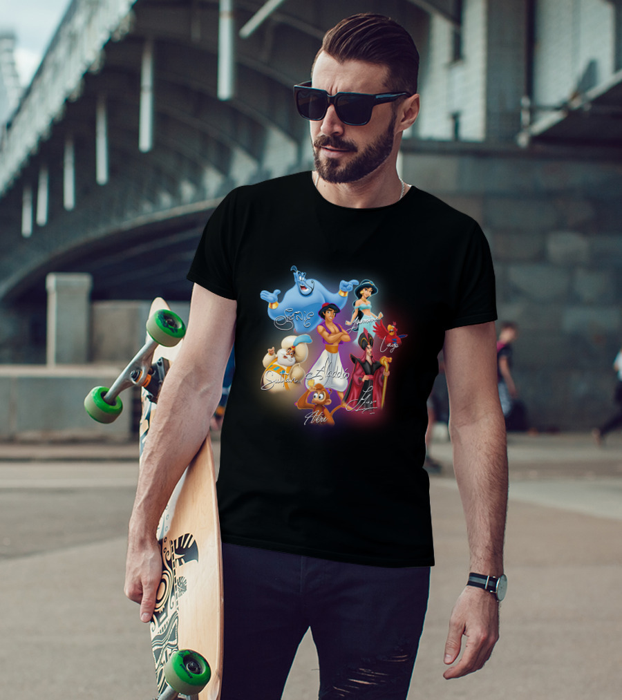 Aladdin Jasmine Genie Jafar Iago Sultan Abu Signatures T-Shirt